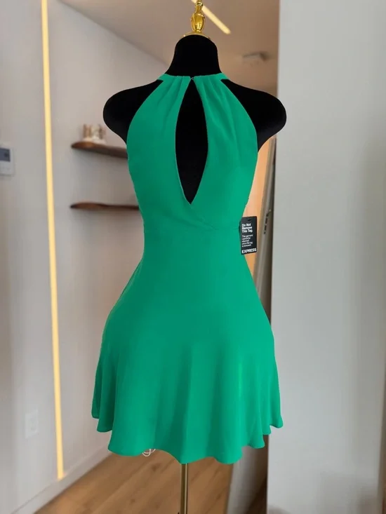 Express Teal Mini Flowy Halter Dress | Emerald Muse - Picture 4 of 5
